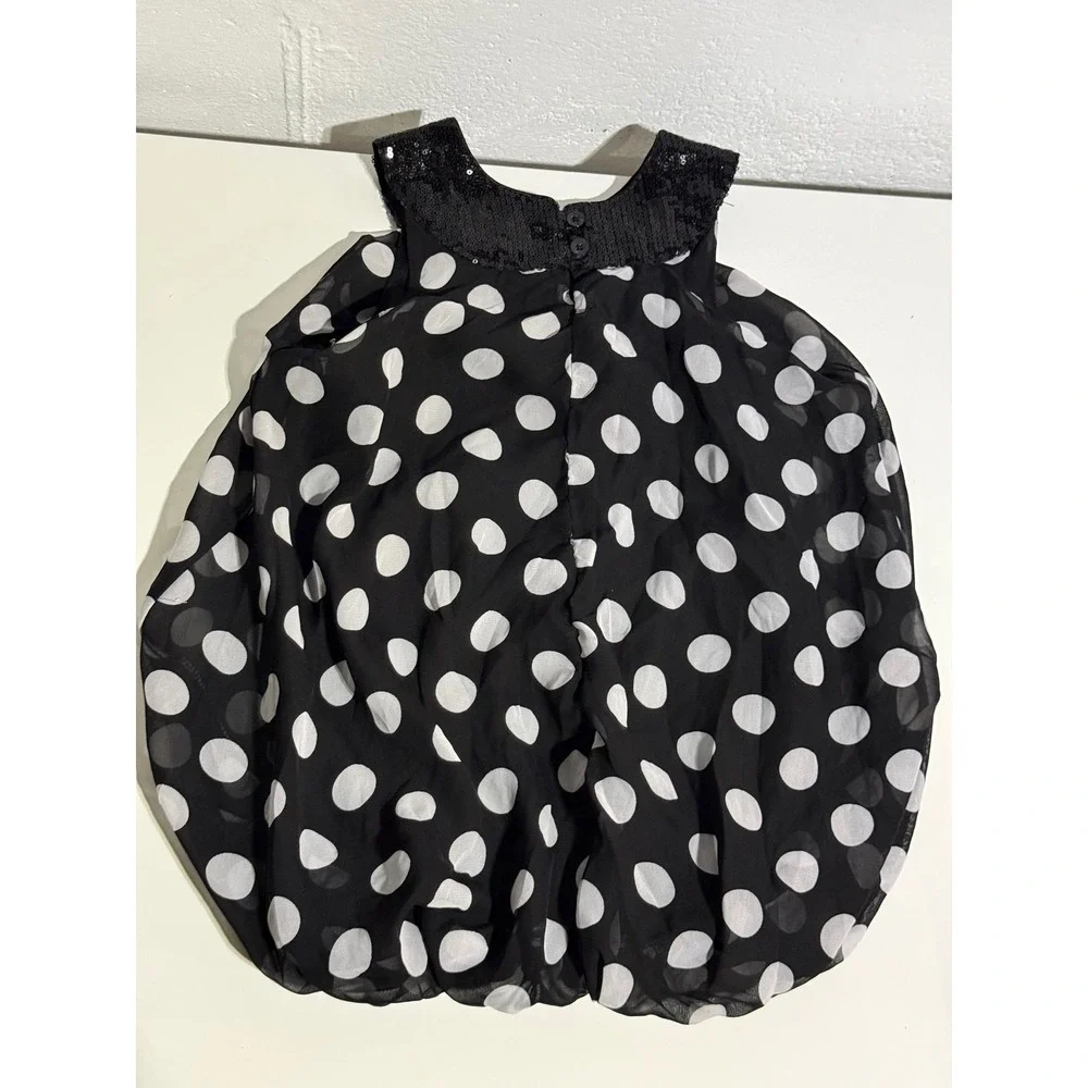 Childrens Place Girls 5 Polka Dot Bubble Dress Black White Sequin Party Chiffon